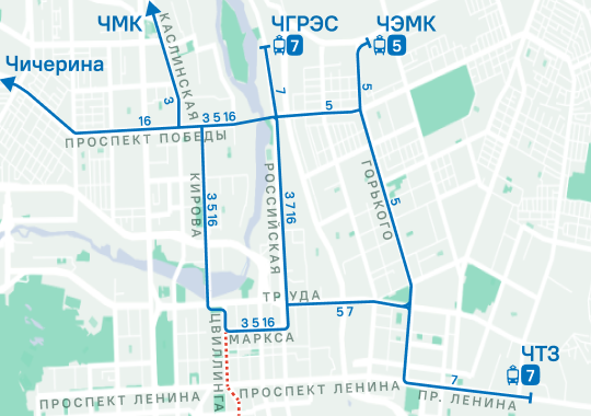 Маршруты общественного транспорта изменятся в Челябинске в День Победы