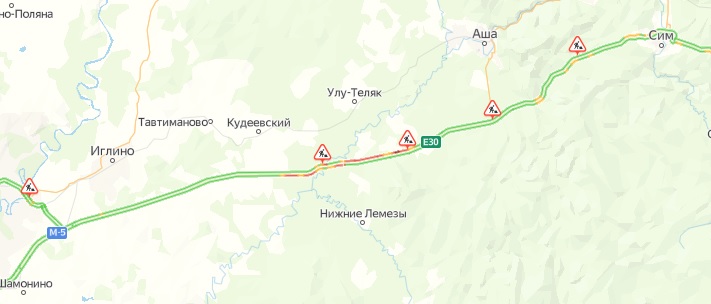 Автомобилисты встали в пробку на трассе М-5 на границе Челябинской области и Башкирии